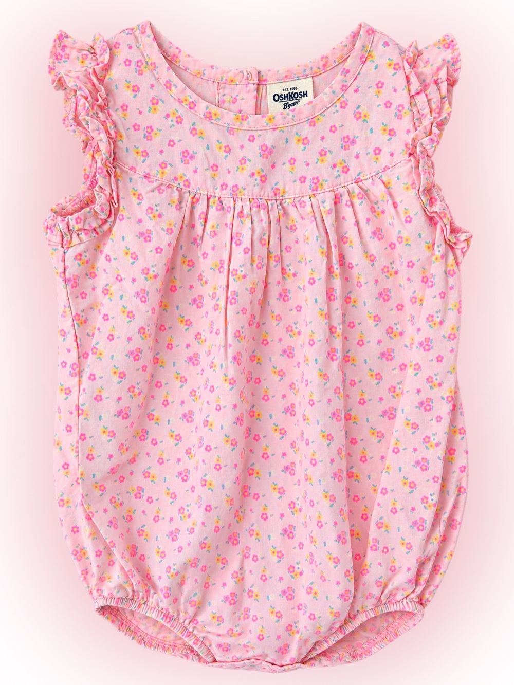 OshKosh B’gosh Baby Girl Pink Floral Ruffle Bubble Romper 6M